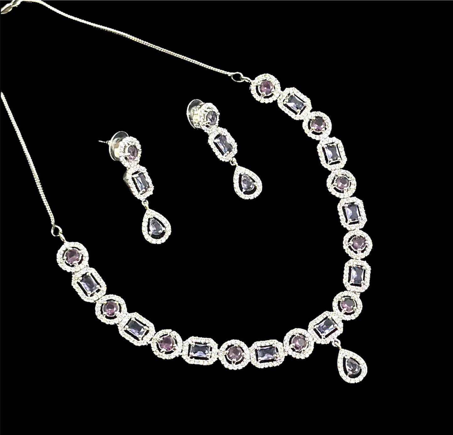 Premium CZ Stones Studded Necklace Choker Set With Drop Earrings