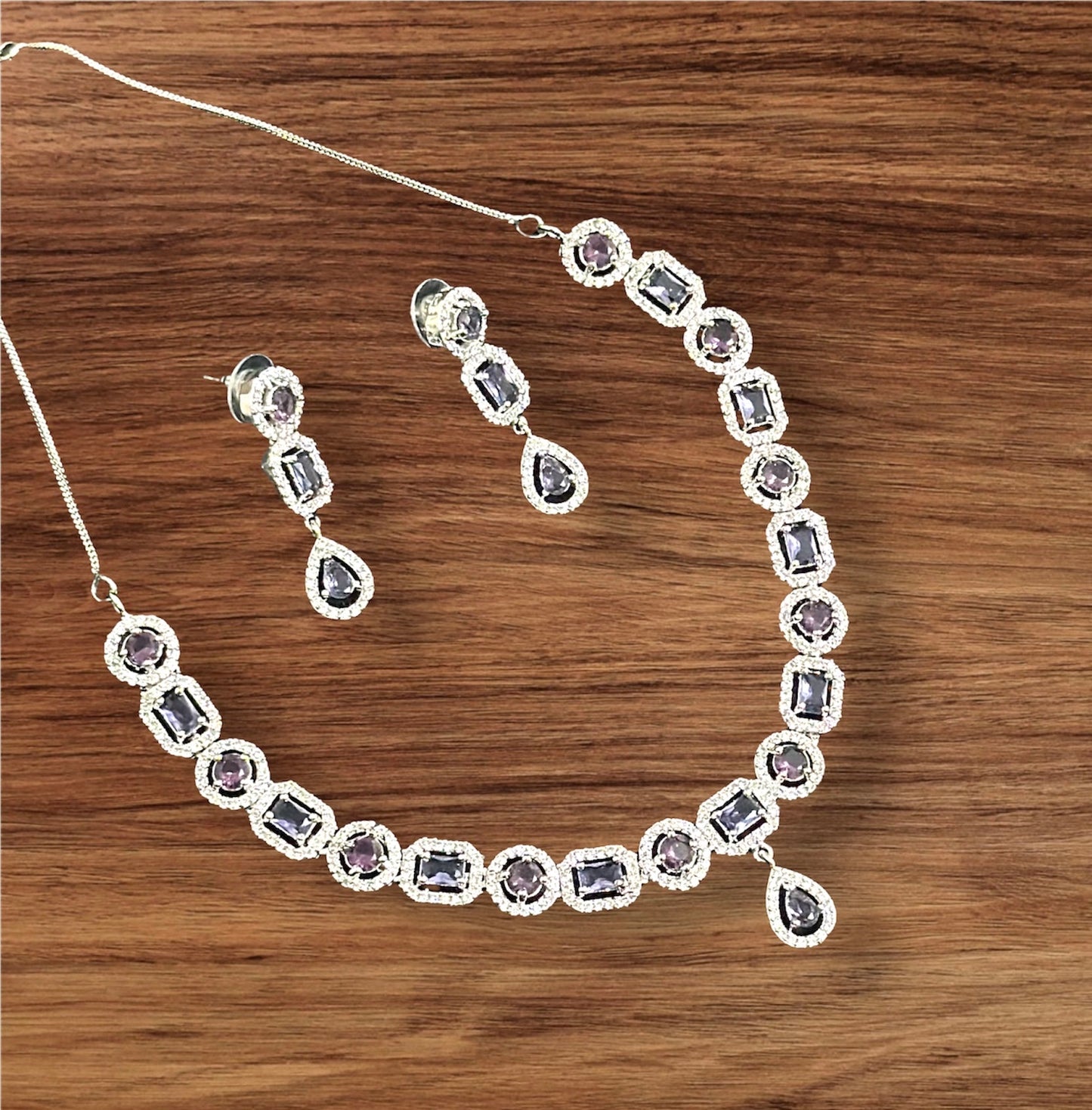 Premium CZ Stones Studded Necklace Choker Set With Drop Earrings