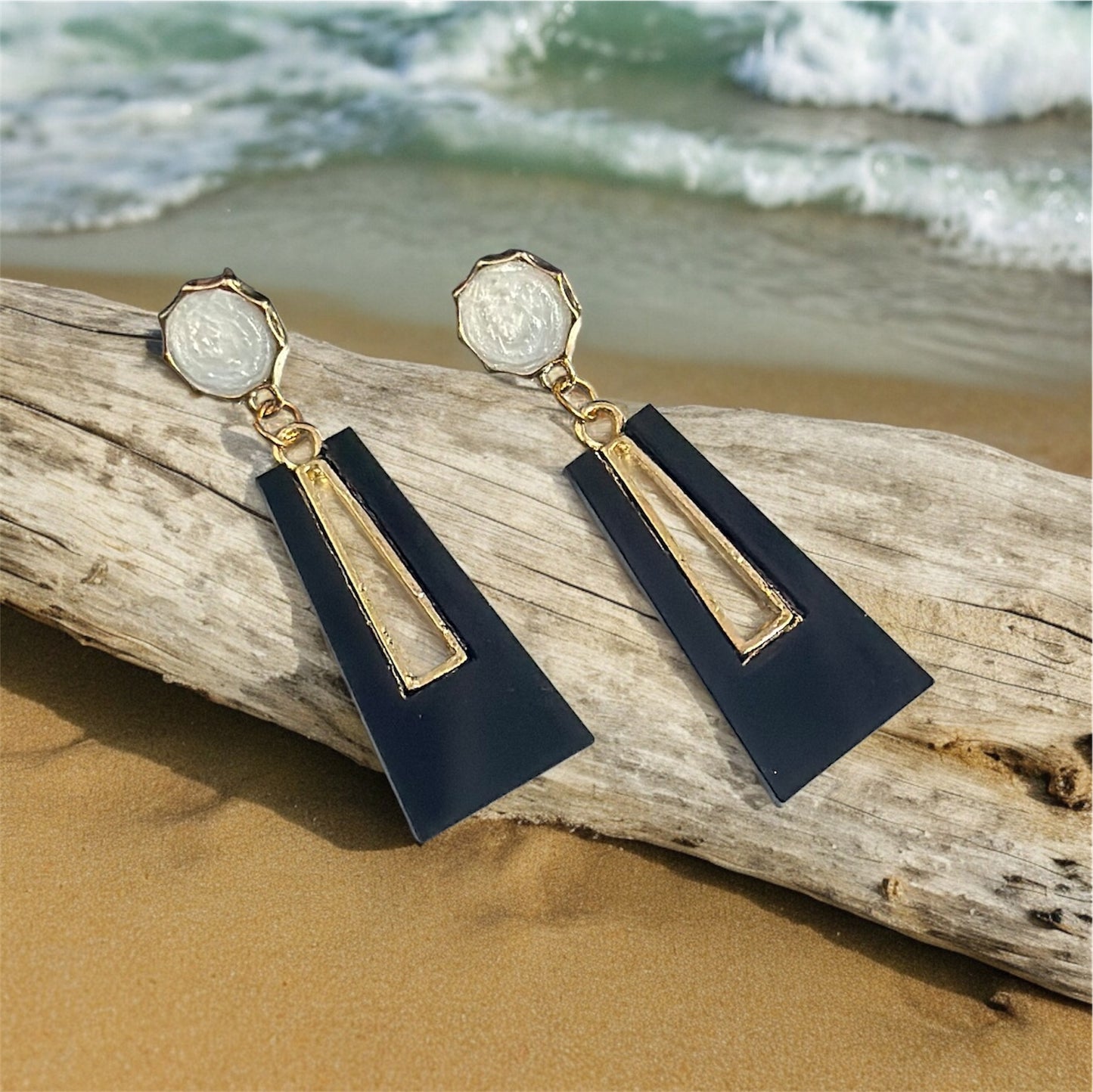 Black and Golden Korean Push Plugs Earrings