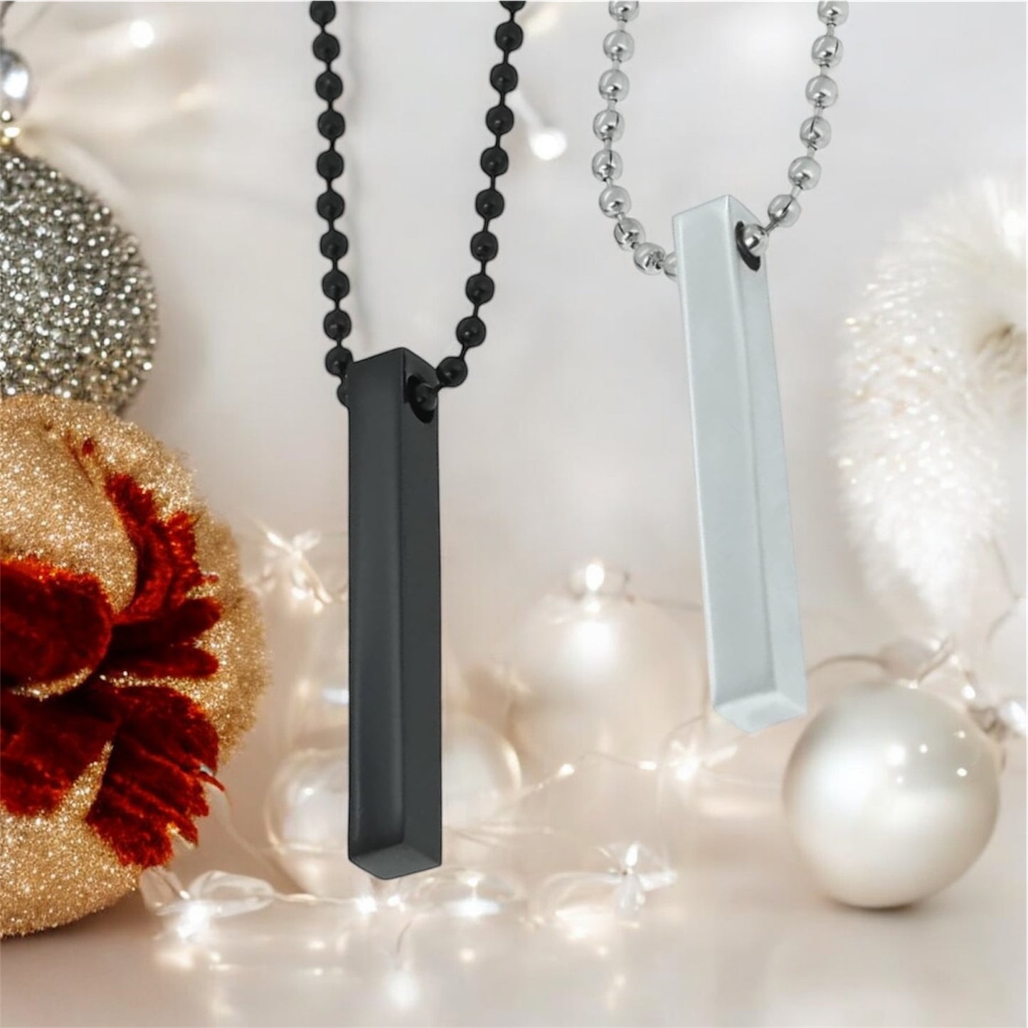 Combo of Black and Silver Bar Long Necklace Pendant Chain