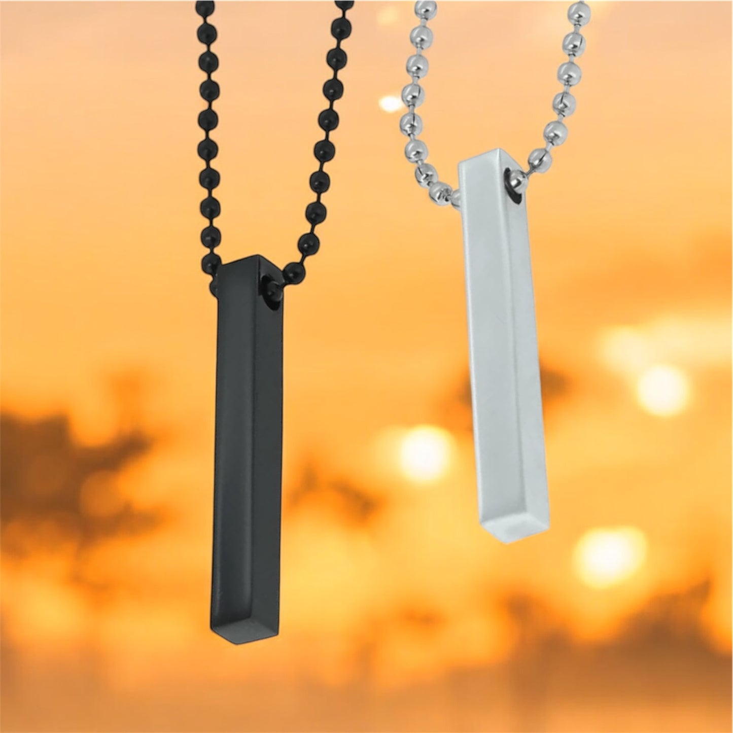 Combo of Black and Silver Bar Long Necklace Pendant Chain