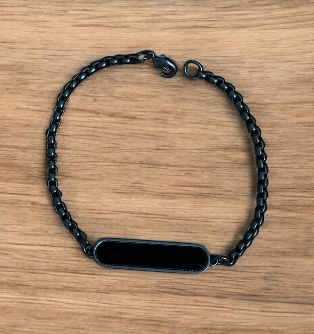 Premium Black Glass Bar Style Boys Wristband Bracelet