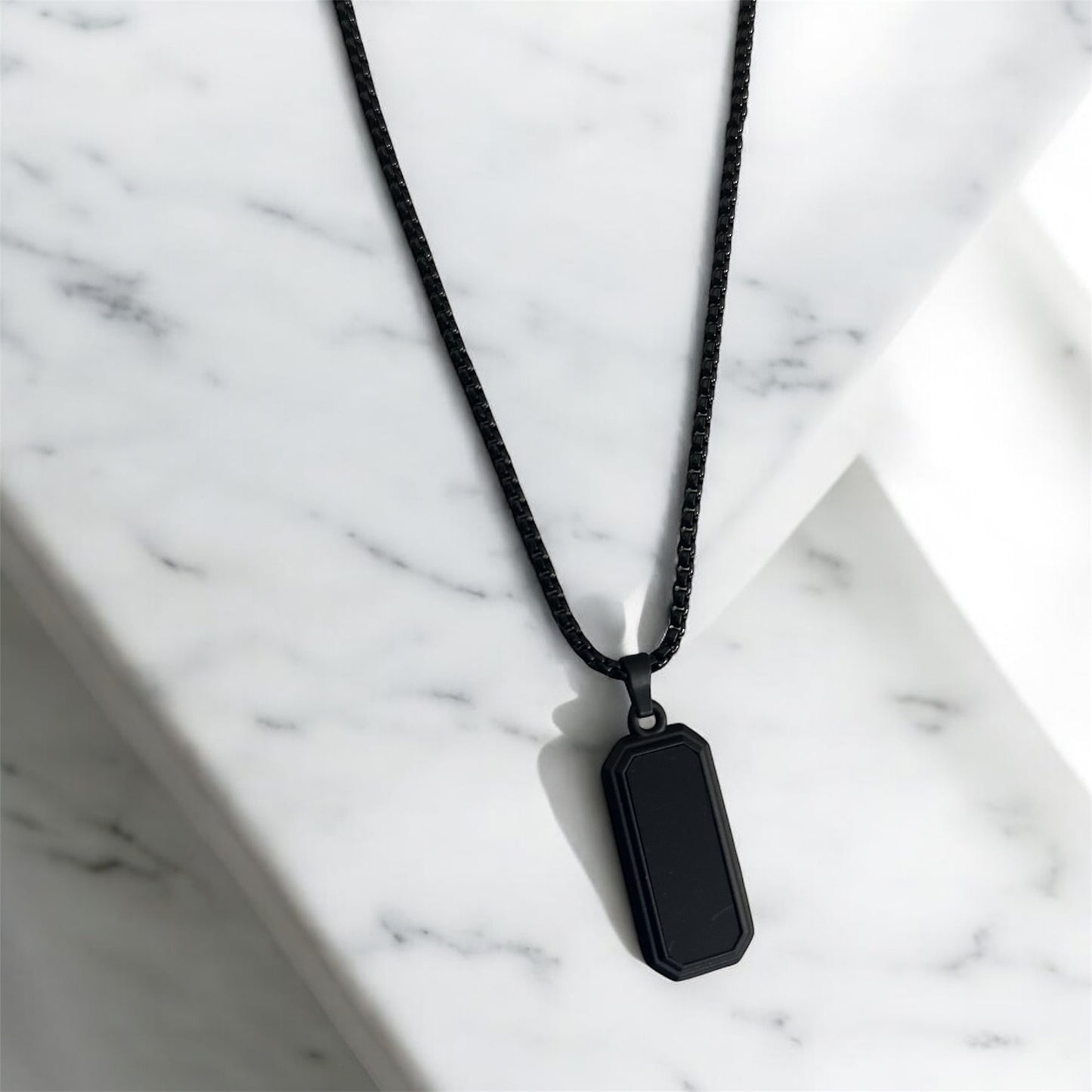 Rectangular Black Glass Cut Necklace Pendent Chain