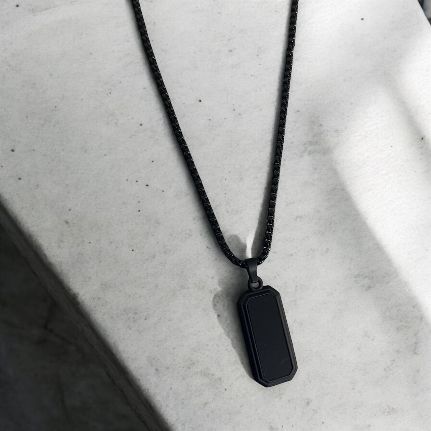 Rectangular Black Glass Cut Necklace Pendent Chain