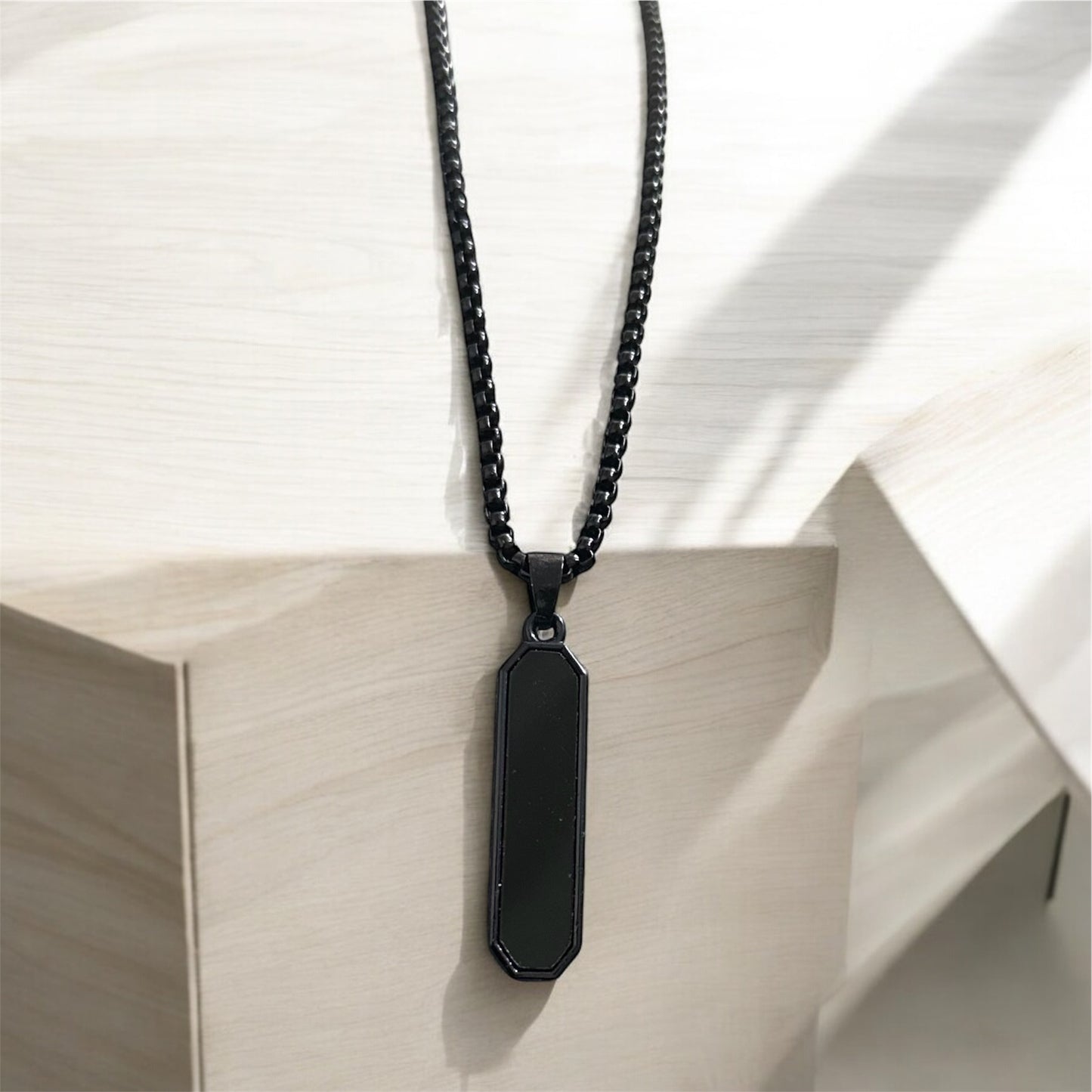 Cylindrical Shape Black Glass Cut Minimal Necklace Pendent Chain
