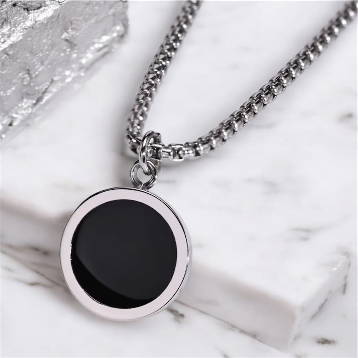 Combo of Black Bar Ball Chain and Glass Cut Round Necklace Pendant Box Chain