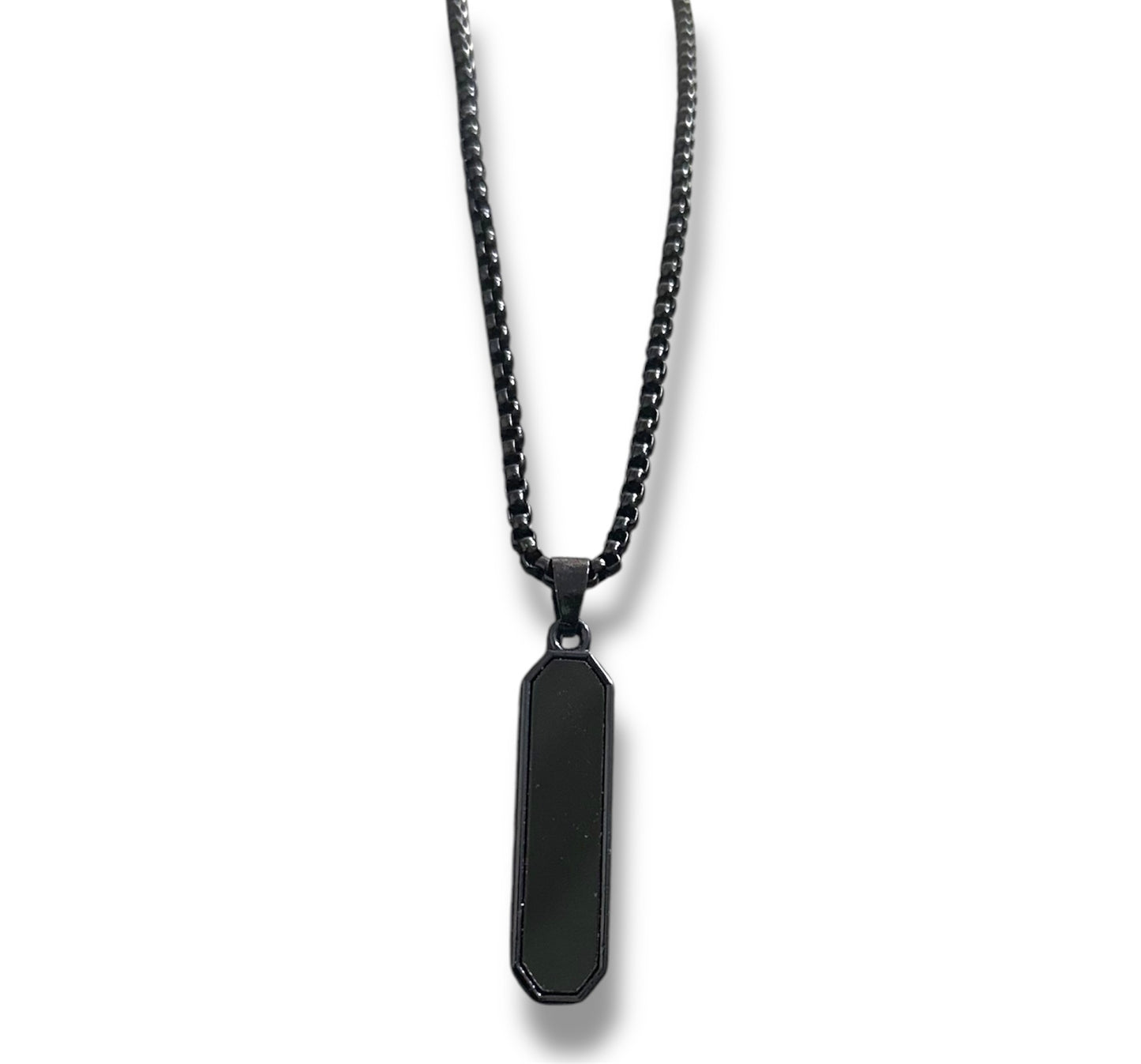 Cylindrical Shape Black Glass Cut Minimal Necklace Pendent Chain