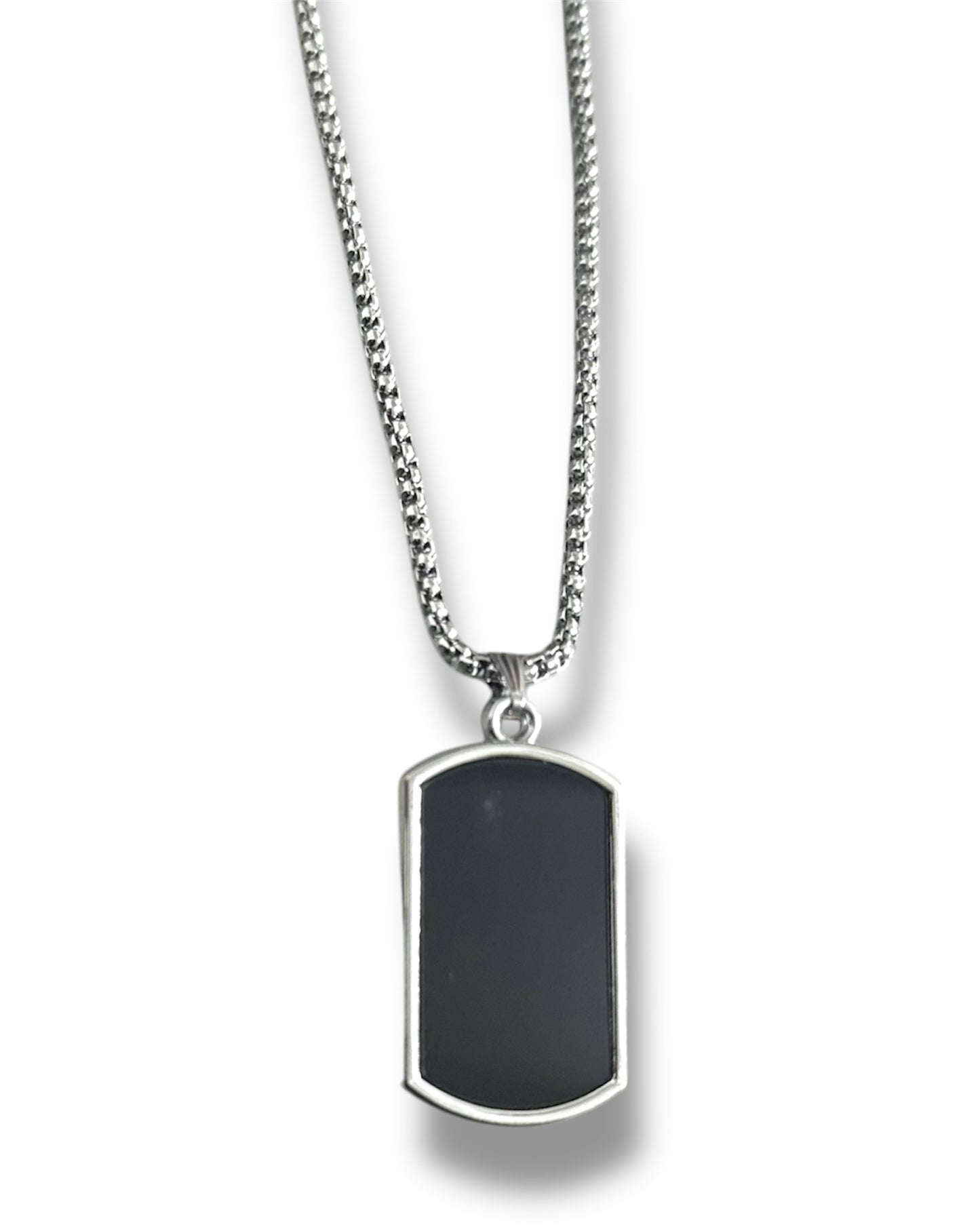 Round Black Glass Cut Rectangular Necklace Pendent Chain