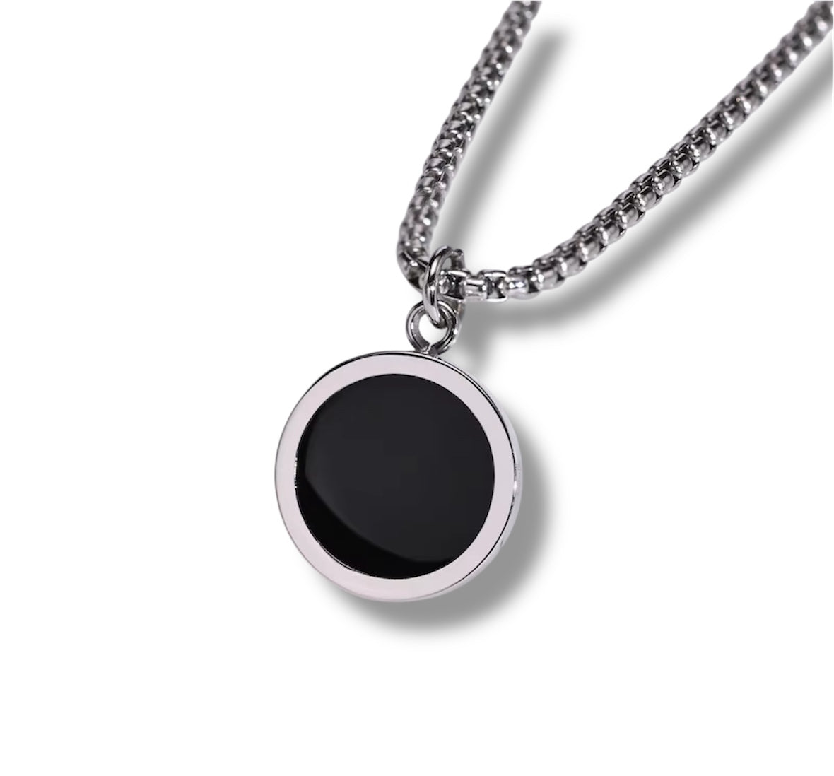Round Black Glass Cut Necklace Pendent Chain
