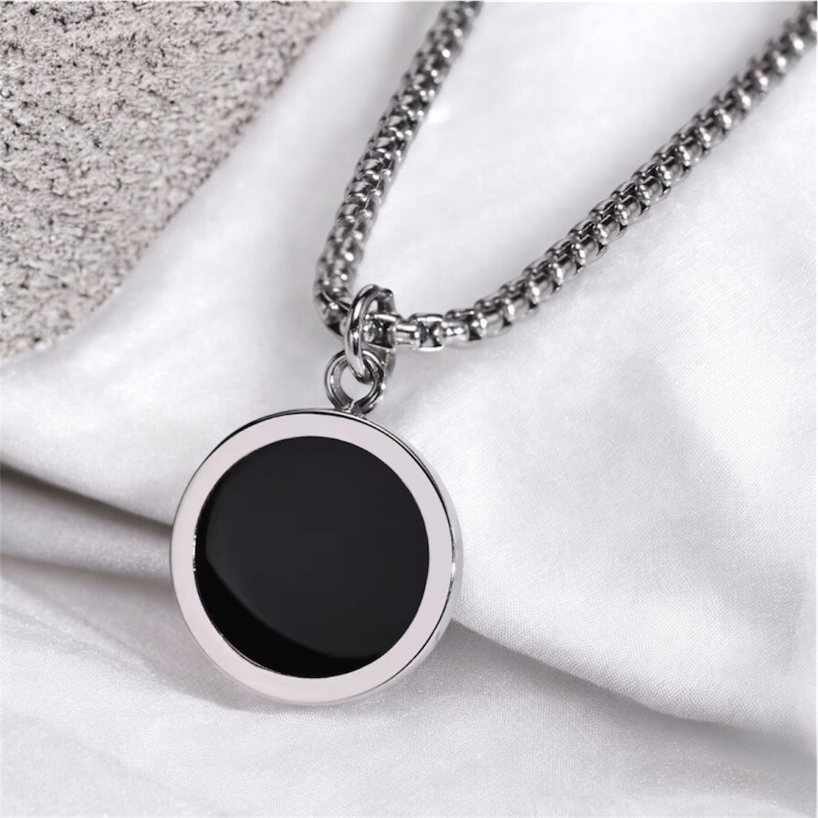 Combo of Black Bar Ball Chain and Glass Cut Round Necklace Pendant Box Chain