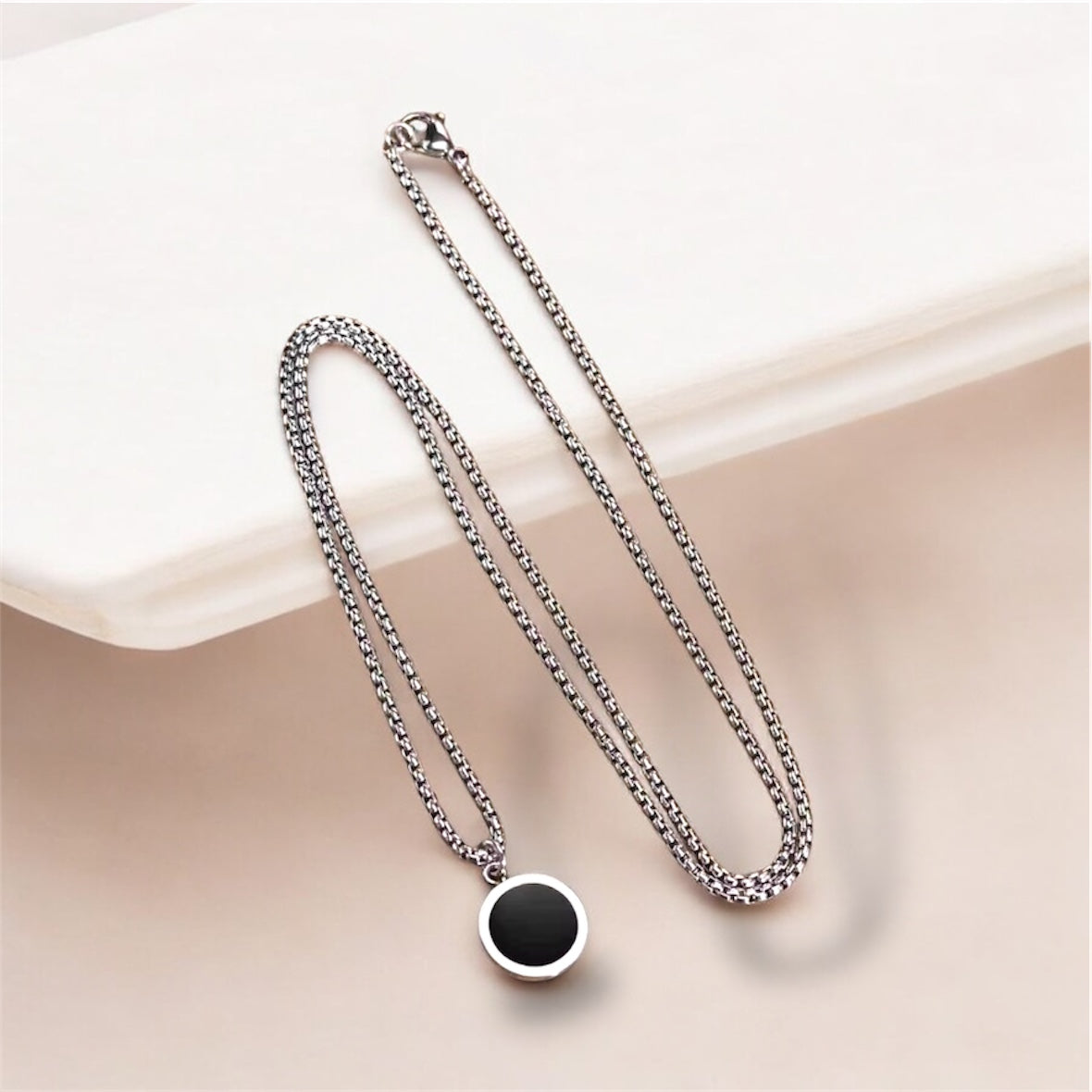 Combo of Black Bar Ball Chain and Glass Cut Round Necklace Pendant Box Chain