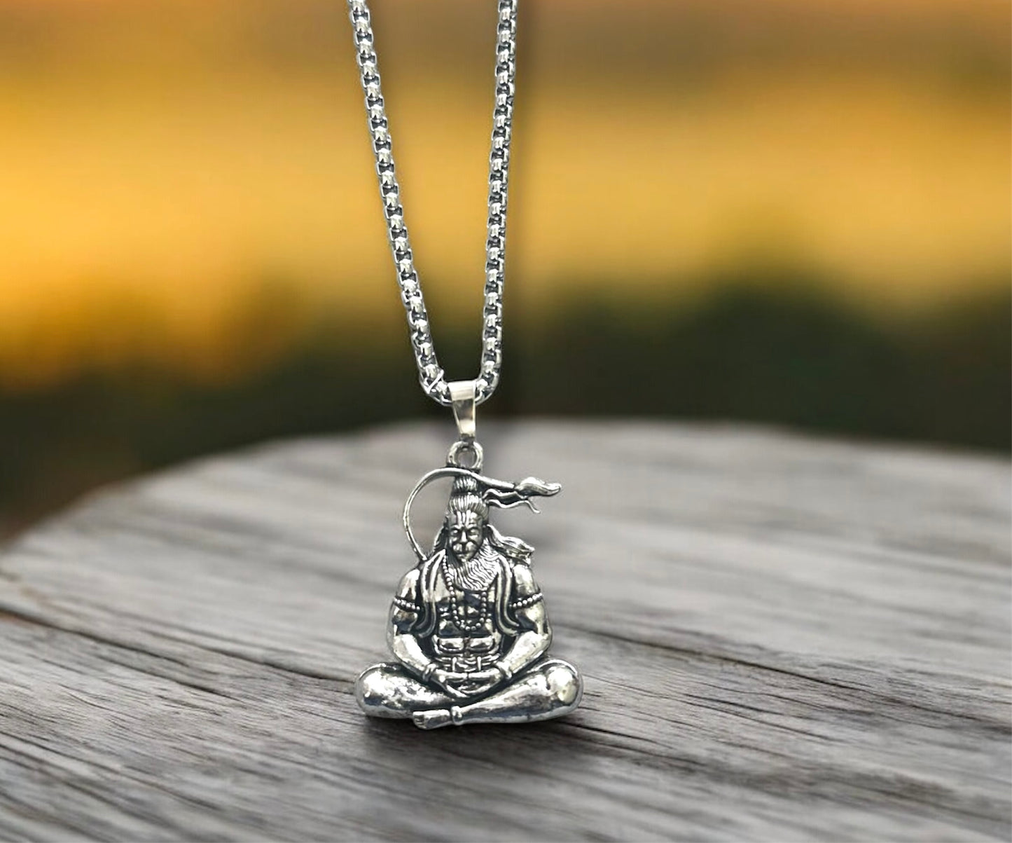 Lord Hanuman Ji Inspired Meditating Pose Sitting Pendent Necklace Chain