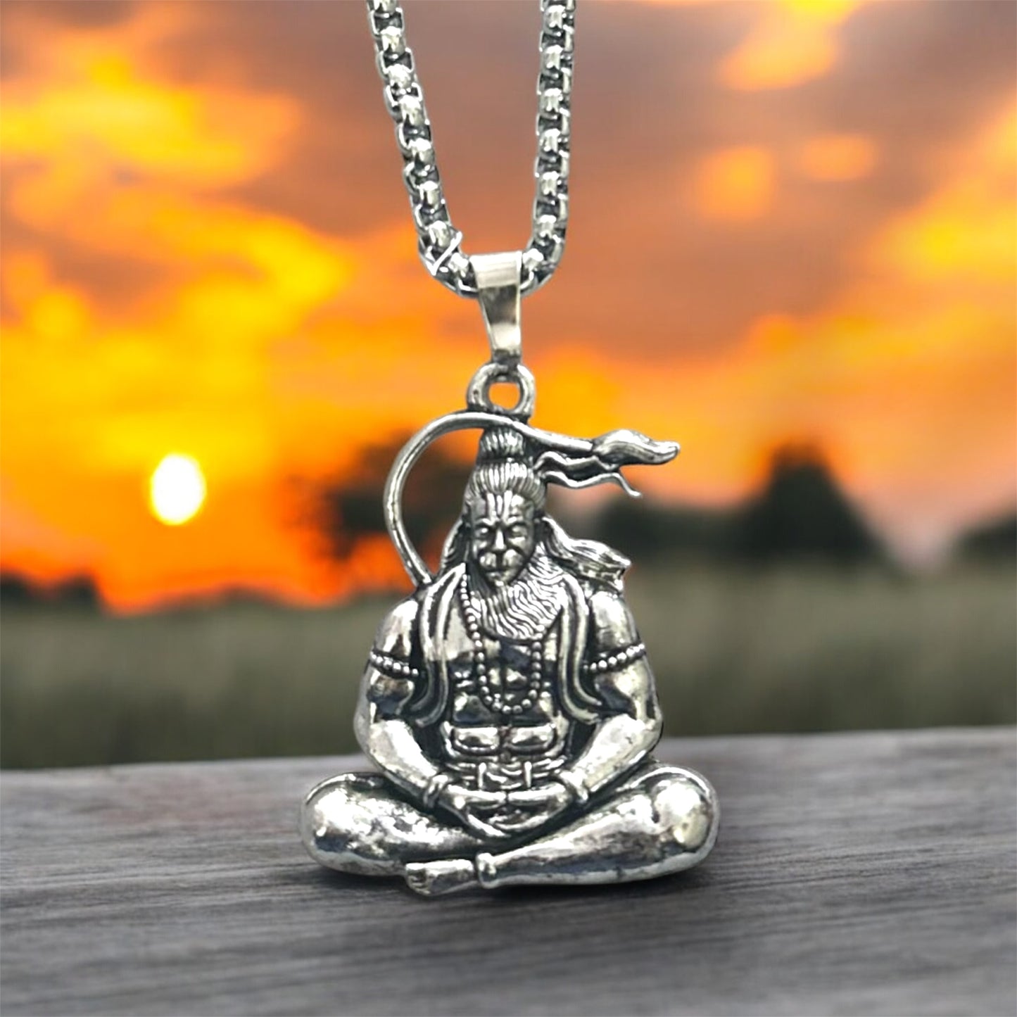 Lord Hanuman Ji Inspired Meditating Pose Sitting Pendent Necklace Chain