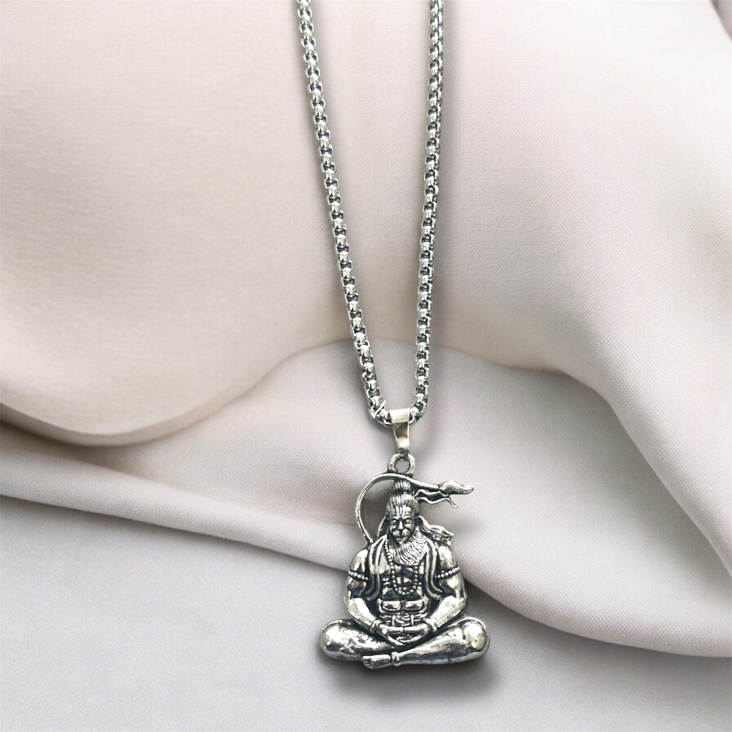 Lord Hanuman Ji Inspired Meditating Pose Sitting Pendent Necklace Chain