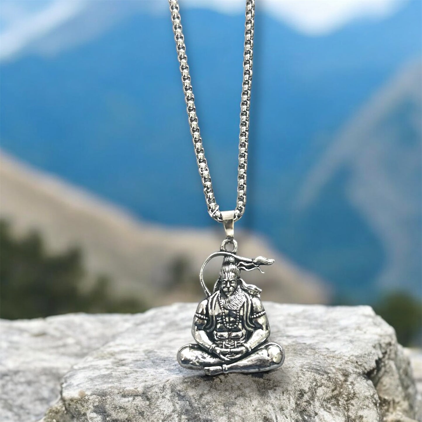Lord Hanuman Ji Inspired Meditating Pose Sitting Pendent Necklace Chain