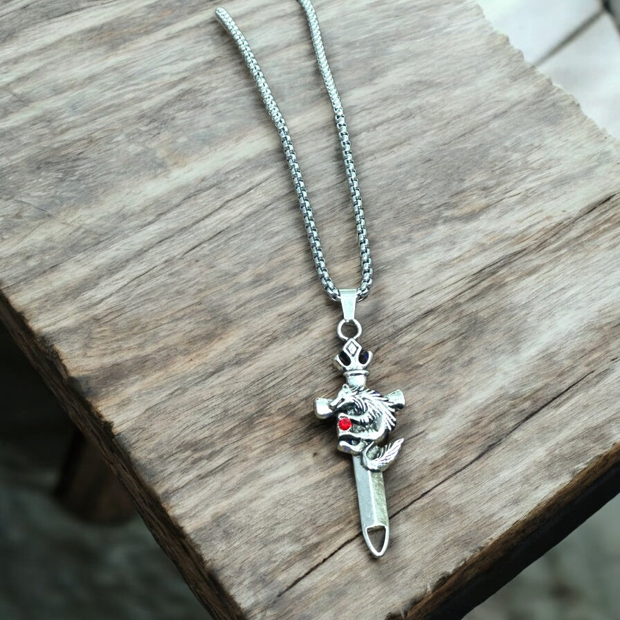 Wolf Sword Stones Studded Western Necklace Pendent Chain