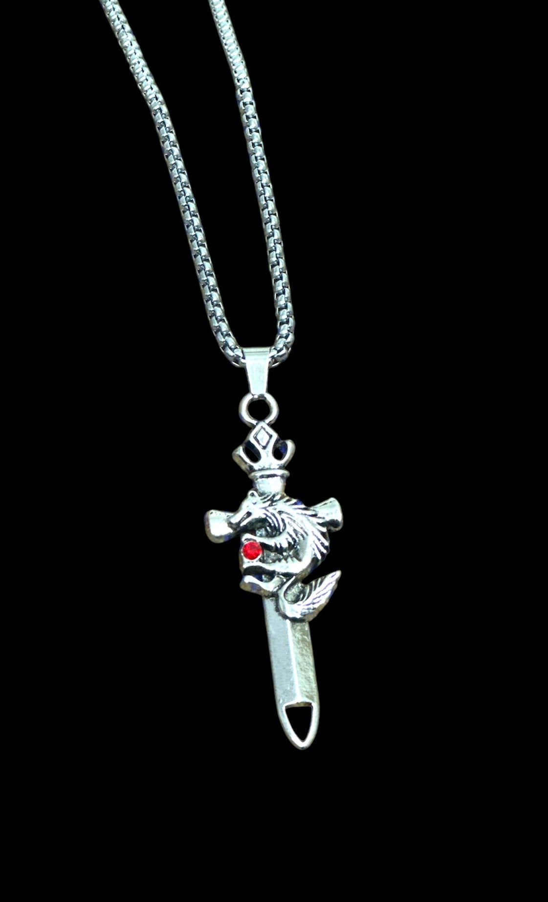Wolf Sword Stones Studded Western Necklace Pendent Chain