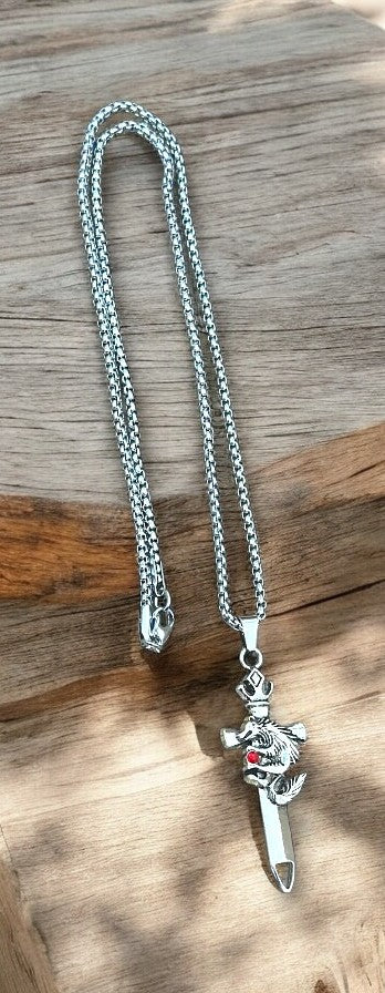Wolf Sword Stones Studded Western Necklace Pendent Chain