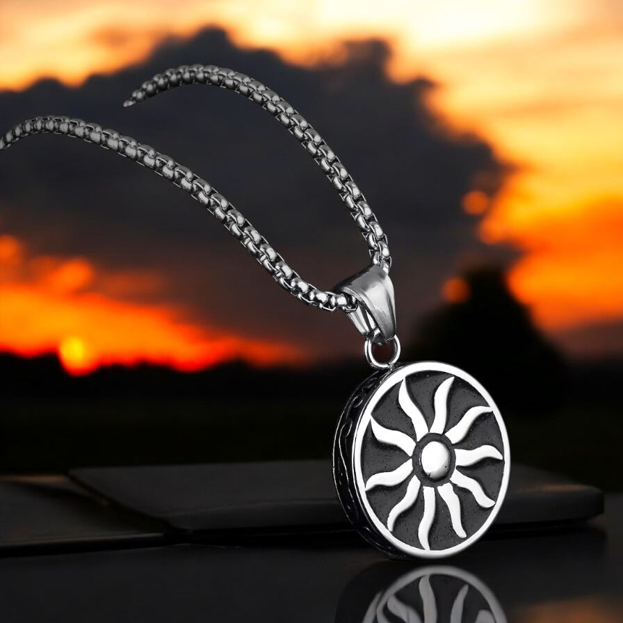 Round Black and Silver Western Necklace Pendent Chain
