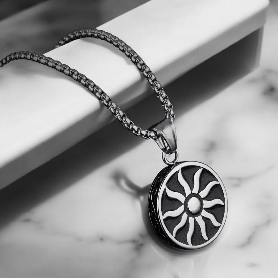Round Black and Silver Western Necklace Pendent Chain
