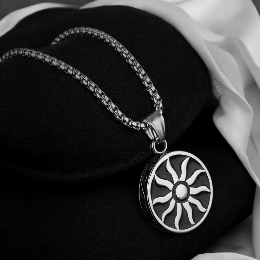 Round Black and Silver Western Necklace Pendent Chain