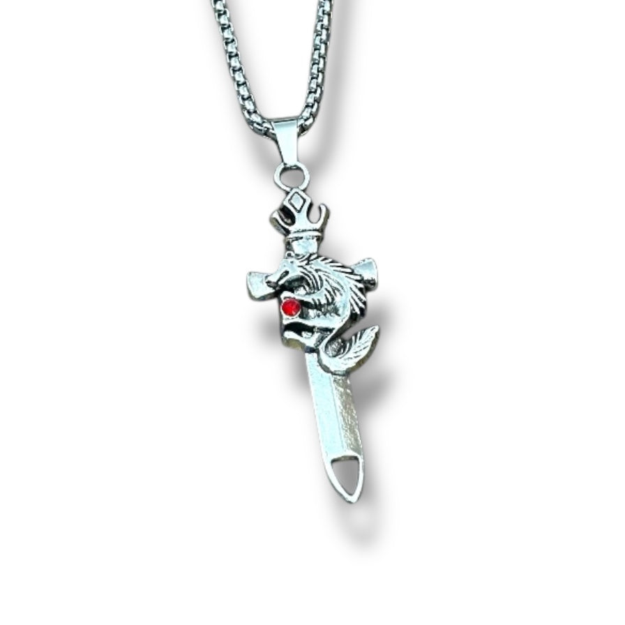 Wolf Sword Stones Studded Western Necklace Pendent Chain