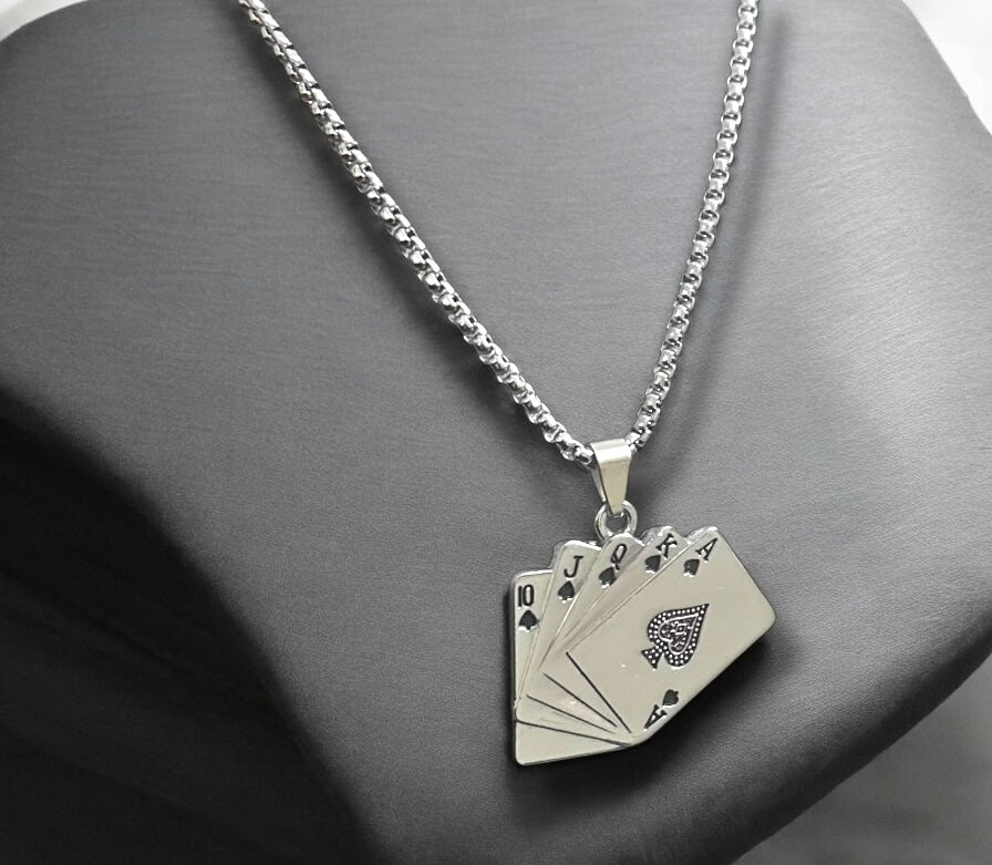 Cards Deck Style Western Stainless Steel Necklace Pendent Chain