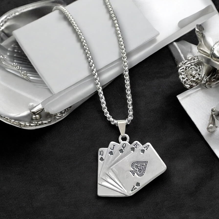 Cards Deck Style Western Stainless Steel Necklace Pendent Chain