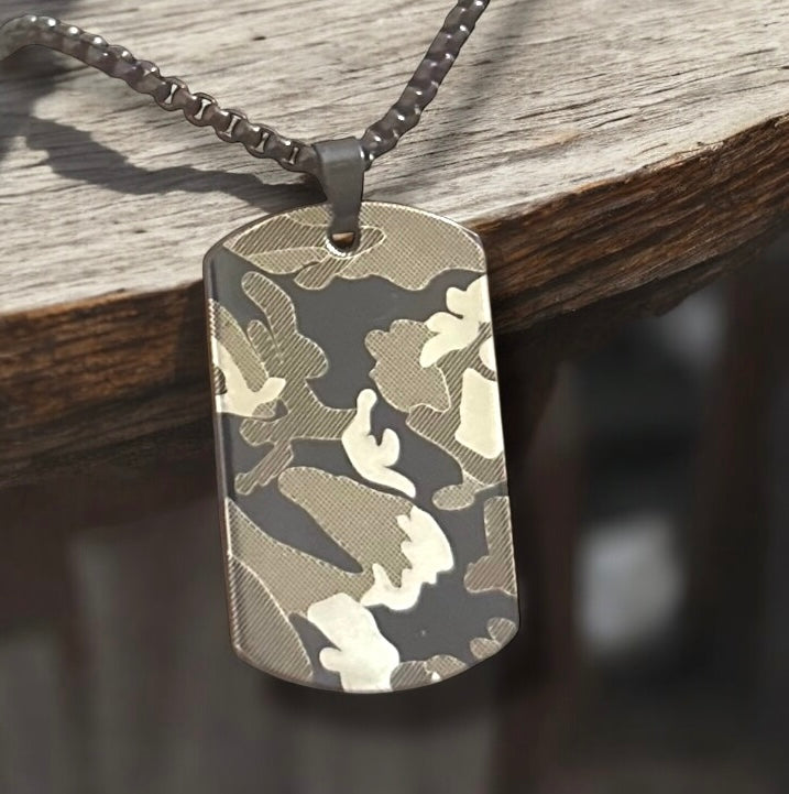 Camouflage Green Western Stainless Steel Necklace Pendent Chain