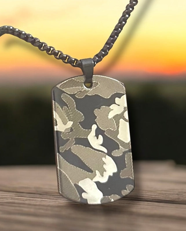 Camouflage Green Western Stainless Steel Necklace Pendent Chain