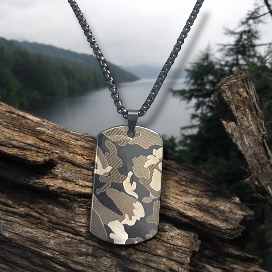 Camouflage Green Western Stainless Steel Necklace Pendent Chain