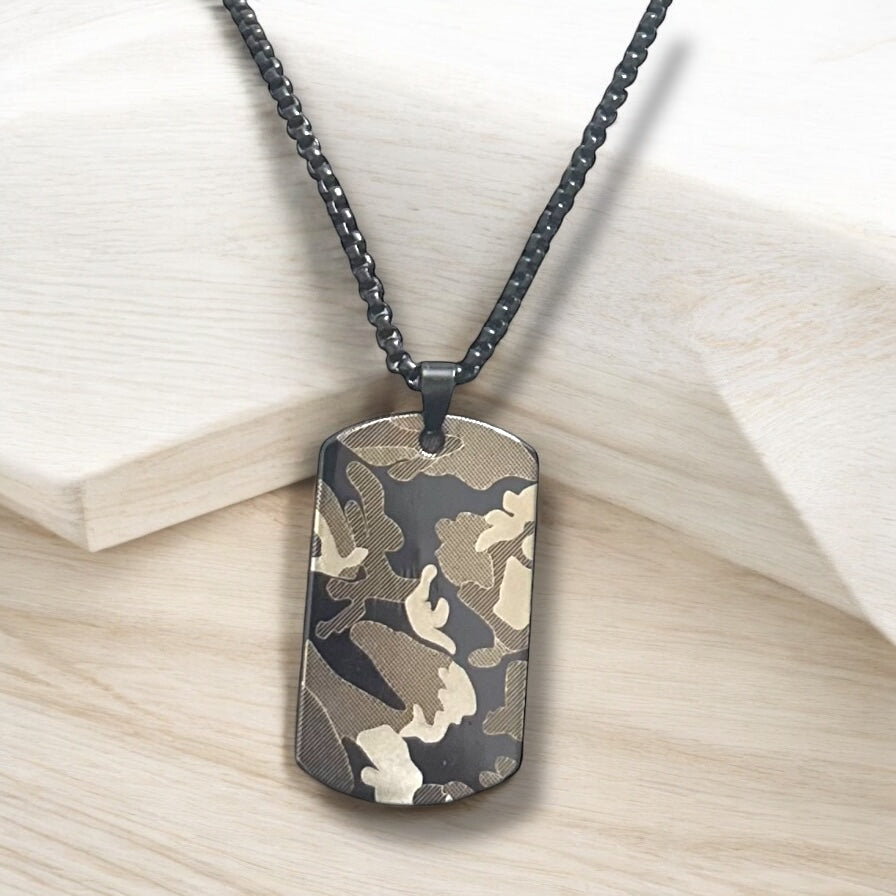 Camouflage Green Western Stainless Steel Necklace Pendent Chain