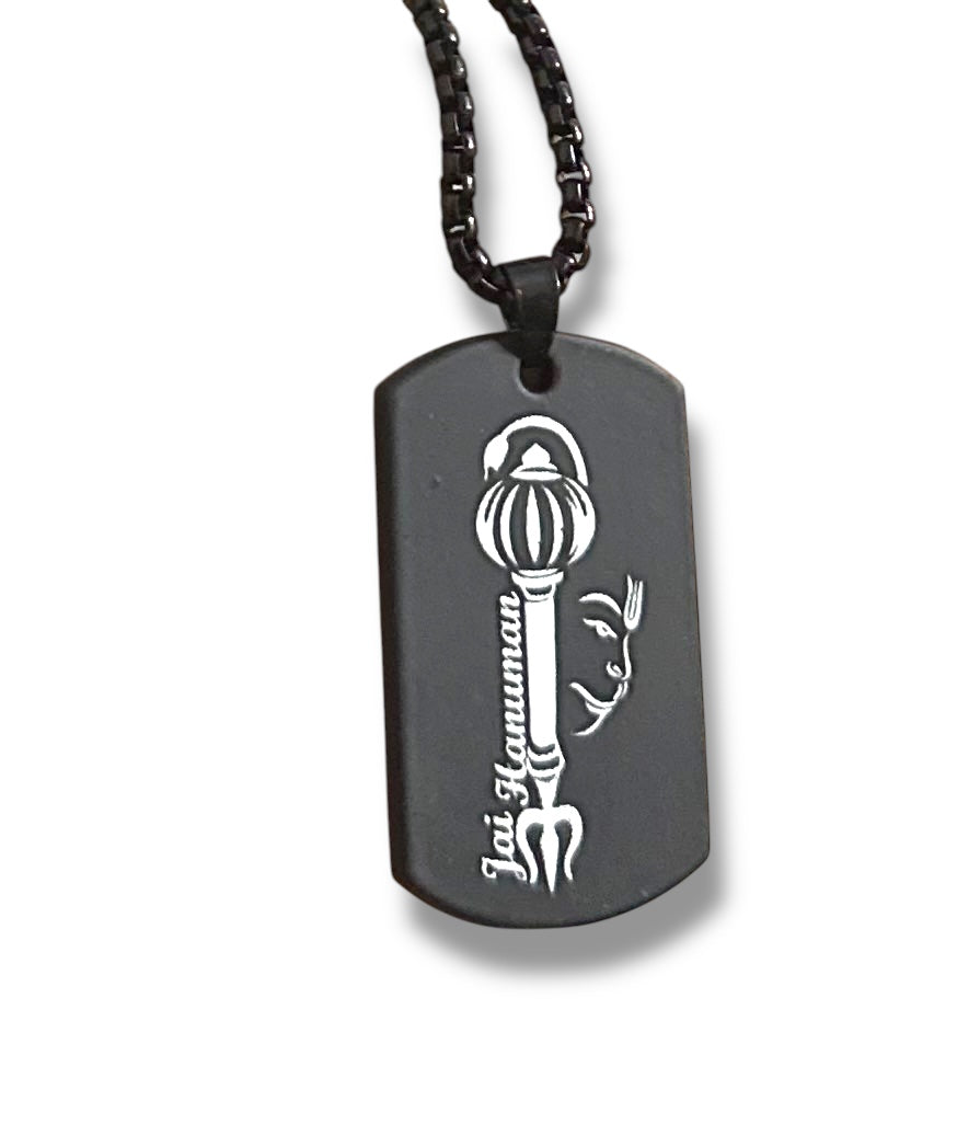 Jai Hanuman Digitally Micro Carved Black Stainless Steel Necklace Pendent Chain