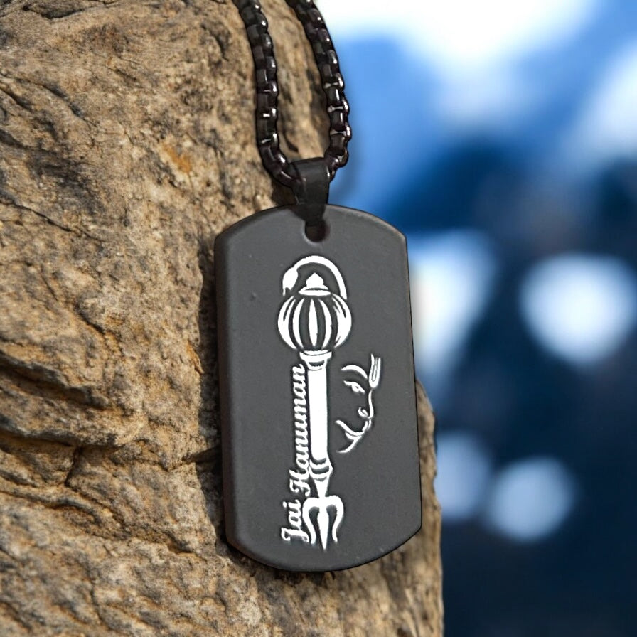 Jai Hanuman Digitally Micro Carved Black Stainless Steel Necklace Pendent Chain