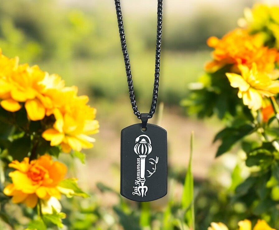 Jai Hanuman Digitally Micro Carved Black Stainless Steel Necklace Pendent Chain