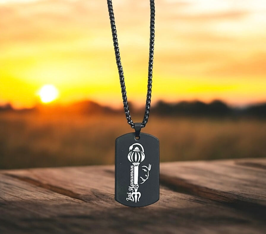 Jai Hanuman Digitally Micro Carved Black Stainless Steel Necklace Pendent Chain