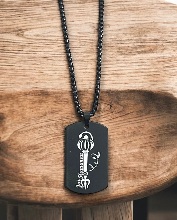 Jai Hanuman Digitally Micro Carved Black Stainless Steel Necklace Pendent Chain