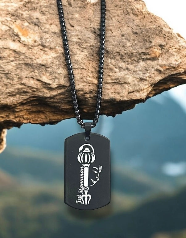 Jai Hanuman Digitally Micro Carved Black Stainless Steel Necklace Pendent Chain