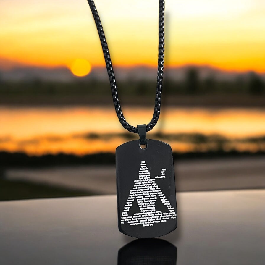 Mahadev Shivji Names Digitally Micro Carved Black Stainless Steel Necklace Pendent Chain