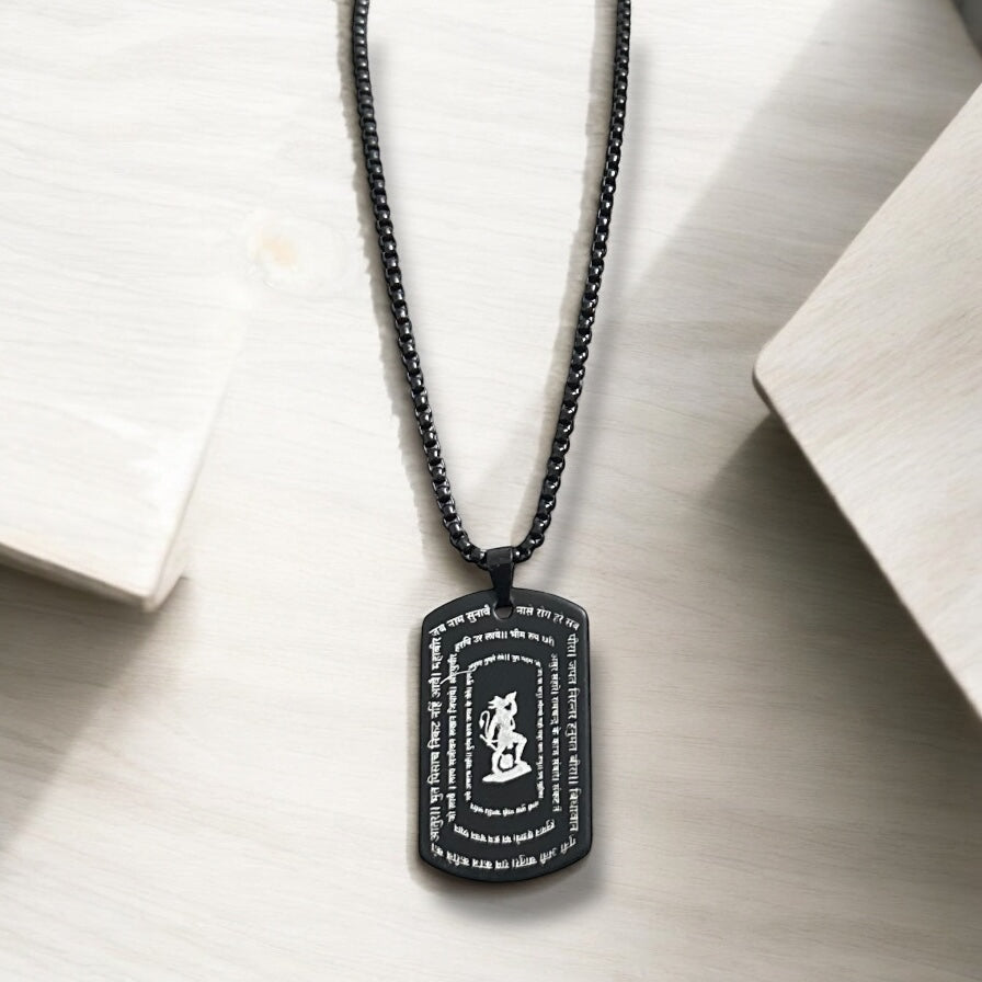 Hanuman Chalisa Chaupayi Digitally Micro Carved Black Stainless Steel Necklace Pendent Chain