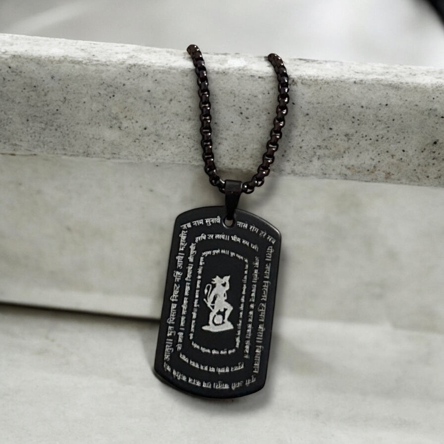 Hanuman Chalisa Chaupayi Digitally Micro Carved Black Stainless Steel Necklace Pendent Chain