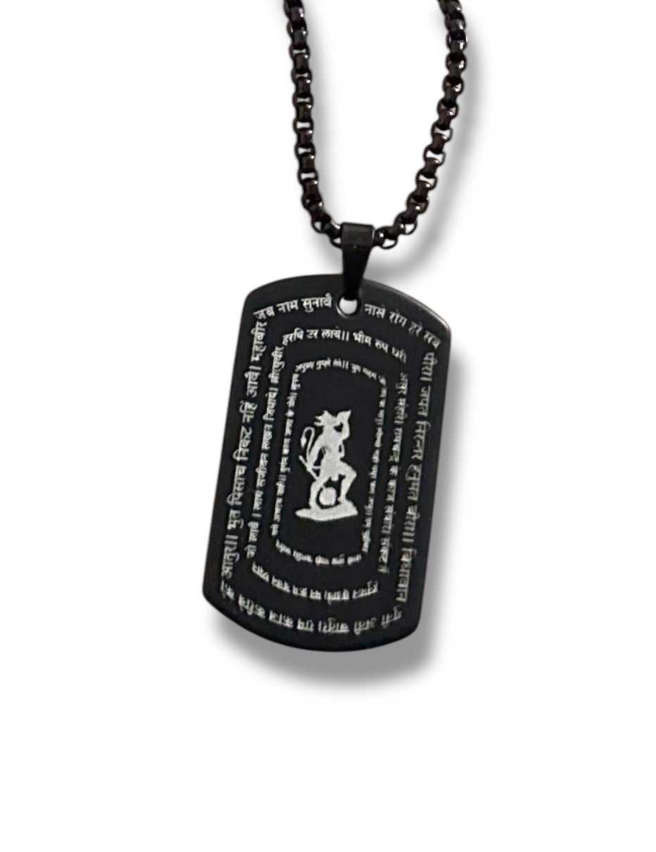 Hanuman Chalisa Chaupayi Digitally Micro Carved Black Stainless Steel Necklace Pendent Chain