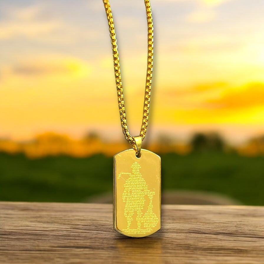 Hanuman Ji and Gada Digitally Micro Carved Hanuman Chalisa Black Stainless Steel Necklace Pendent Chain