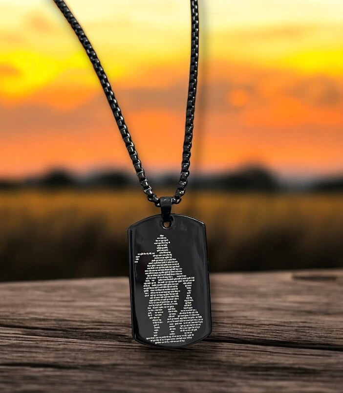 Hanuman Ji and Gada Digitally Micro Carved Hanuman Chalisa Black Stainless Steel Necklace Pendent Chain