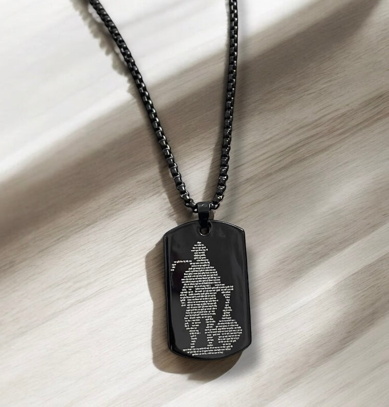 Hanuman Ji and Gada Digitally Micro Carved Hanuman Chalisa Black Stainless Steel Necklace Pendent Chain