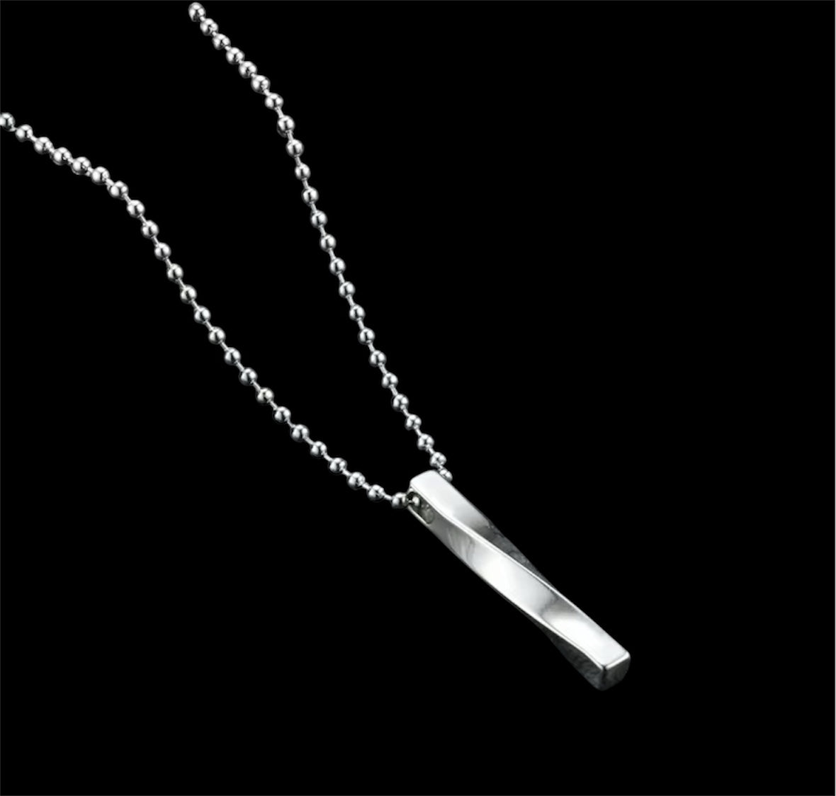 Unisex Silver Colored Twisted Bar Pendant Necklace Chain
