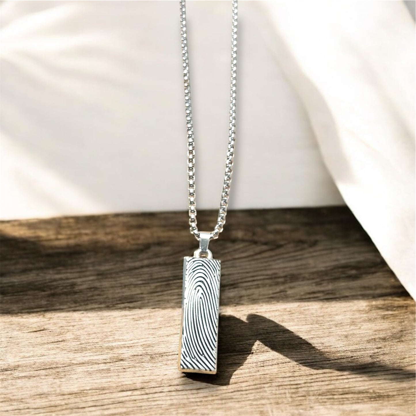 Geometric Design Fingerprint Style Silver Colored Necklace Pendant Chain For Boys and Men