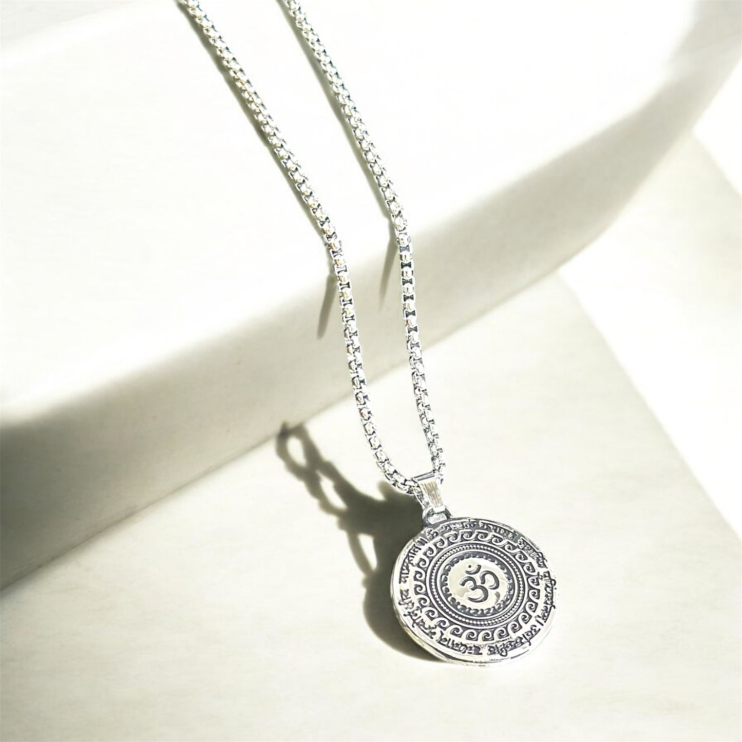 Sacred Om Symbol Pendant Necklace – Antique Silver Finish Spiritual Amulet for Men & Women