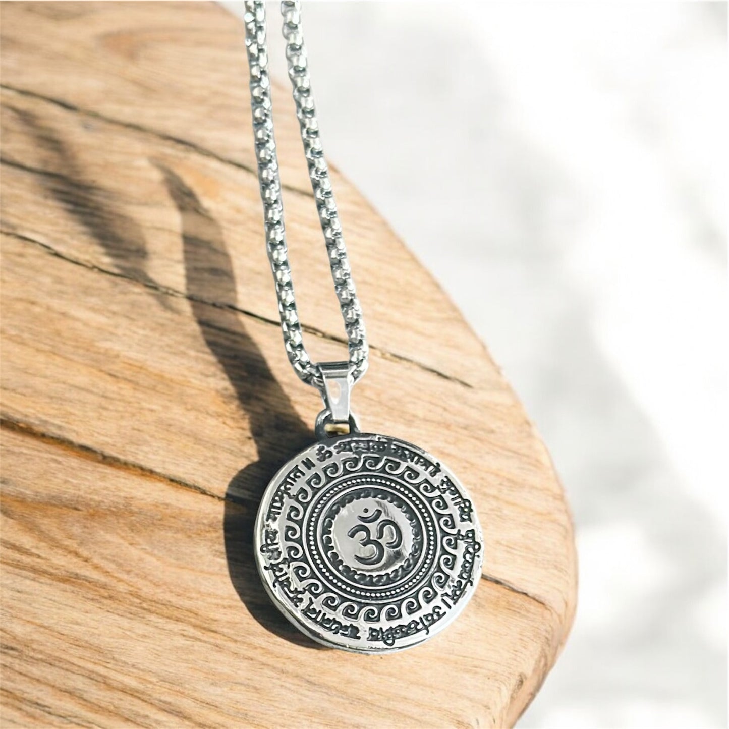 Sacred Om Symbol Pendant Necklace – Antique Silver Finish Spiritual Amulet for Men & Women