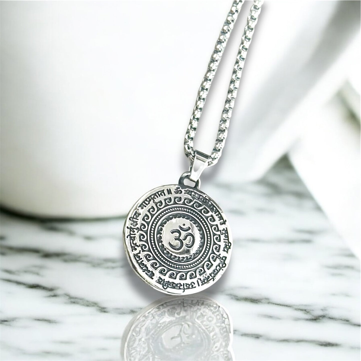 Sacred Om Symbol Pendant Necklace – Antique Silver Finish Spiritual Amulet for Men & Women